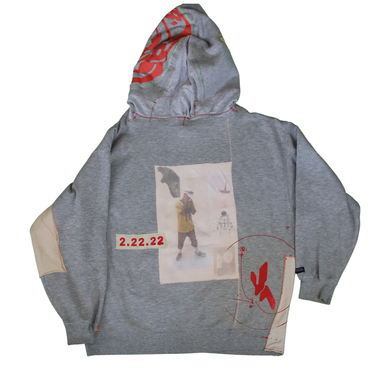 "grey red rocco hoodie"