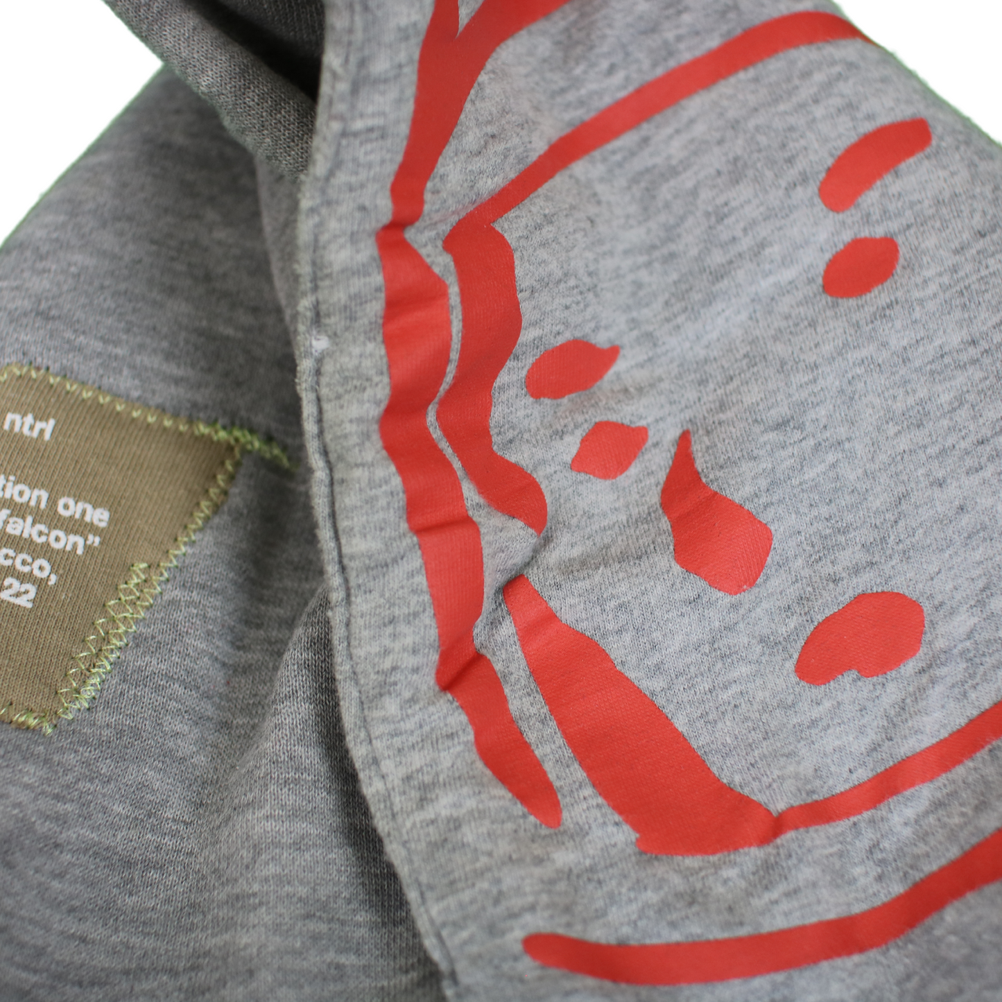 "grey red rocco hoodie"